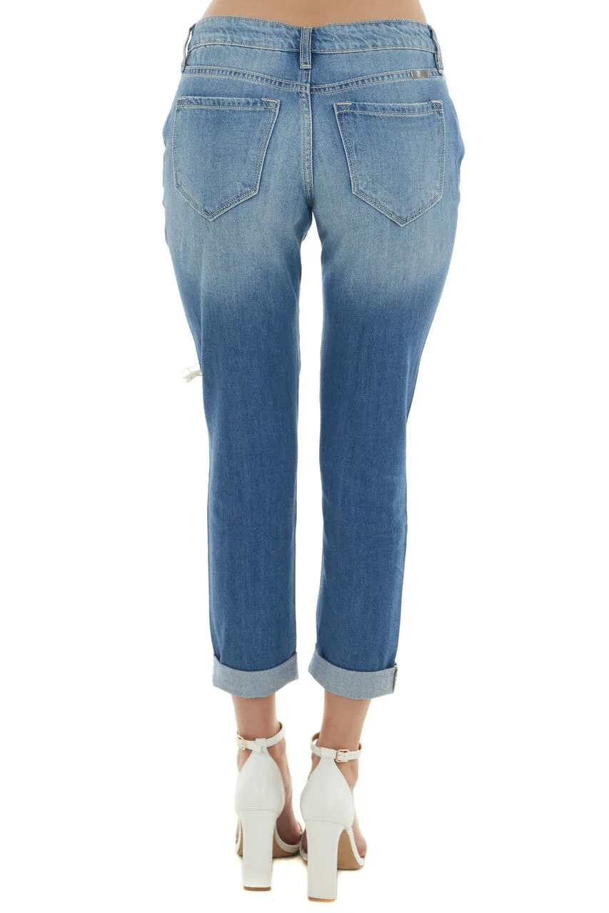KanCan Mid Wash Mid Rise Heavy Torn Boyfriend Jeans sold by Lime Lush product image thumbnail 3
