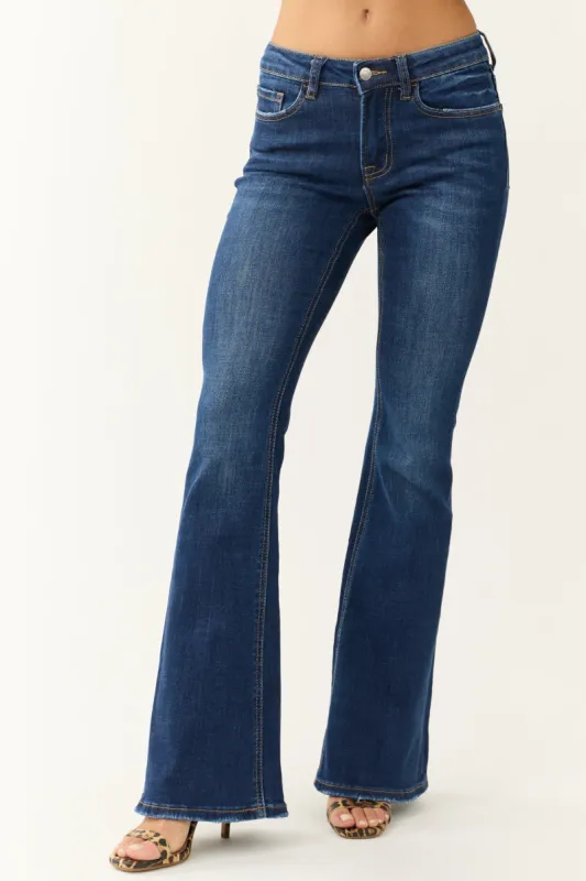 Vervet Dark Wash Mid Rise Flare Jeans sold by Lime Lush