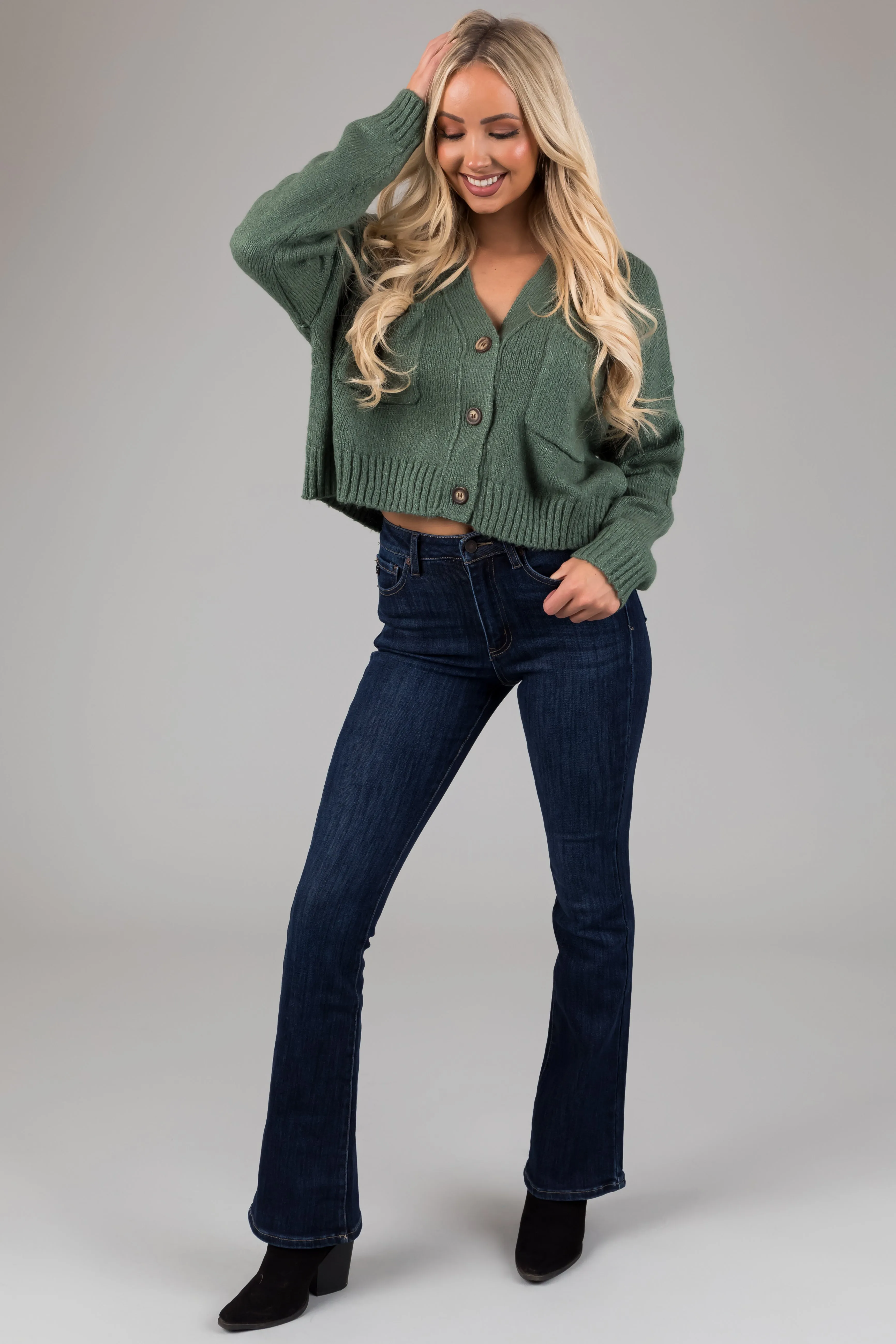 KanCan Super Dark High Rise Bootcut Jeans sold by Lime Lush product image thumbnail 5