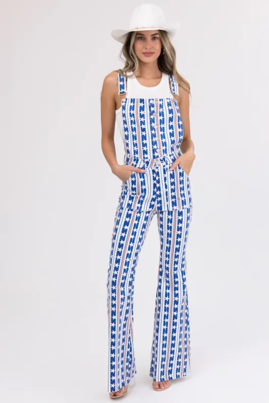 Judy Blue Off White American Print Overalls sold by Lime Lush