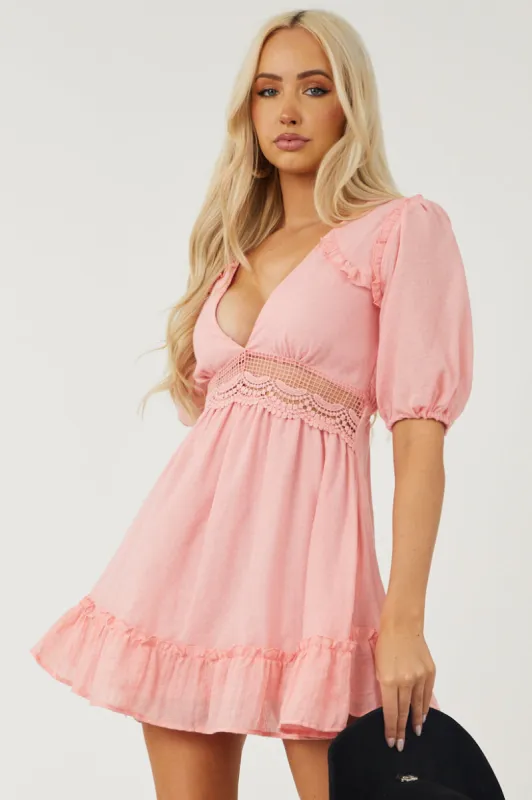 Punch Lace Waist Puff Sleeve Mini Dress made by HYFVE