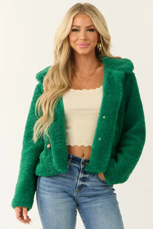 Jade Faux Fur Snap Button Down Collared Jacket sold by Lime Lush