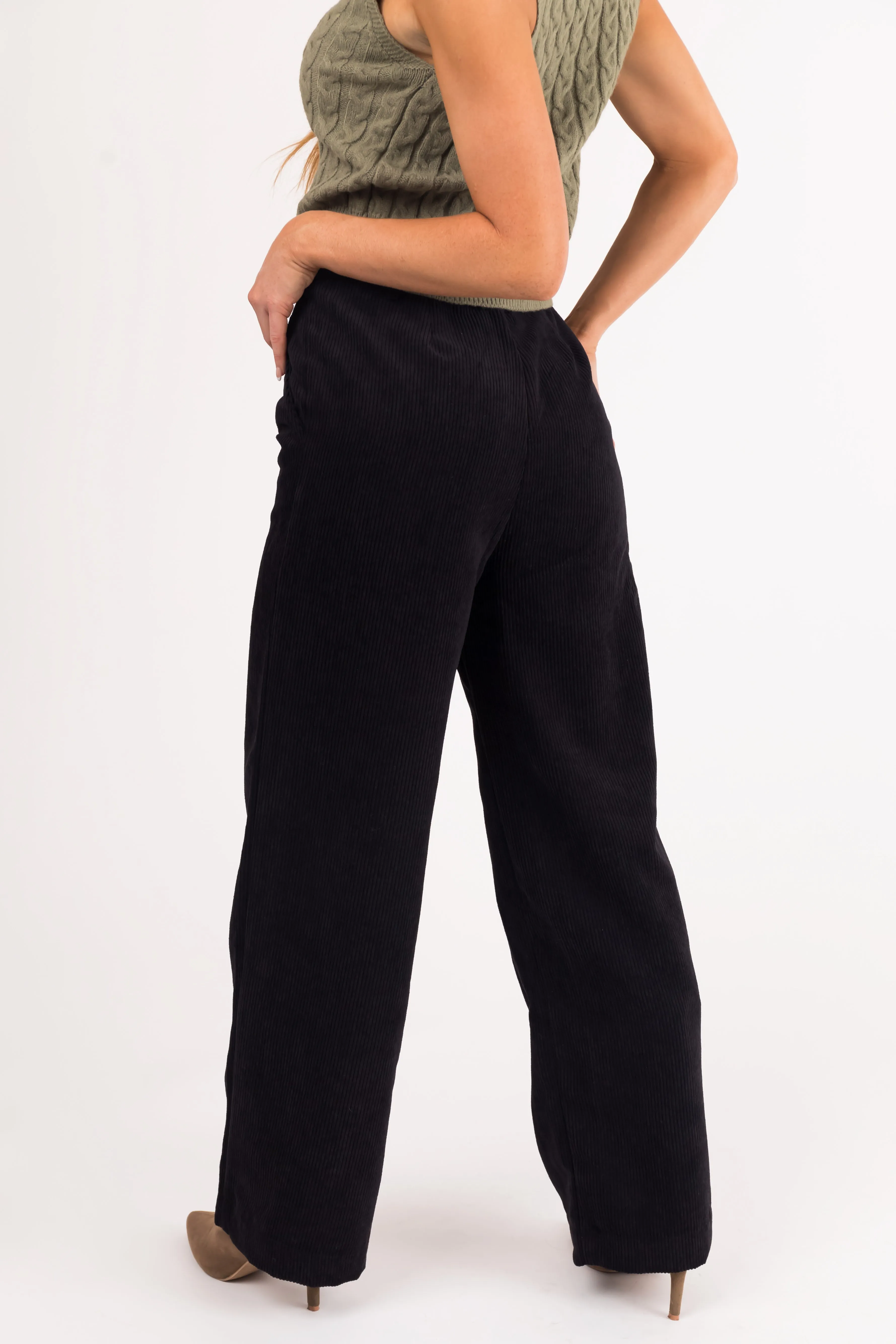 Black Corduroy Trouser Straight Leg Pants sold by Lime Lush product image thumbnail 4