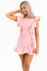 Flying Tomato Coral Acid Wash Ruffle Denim Romper sold by Lime Lush