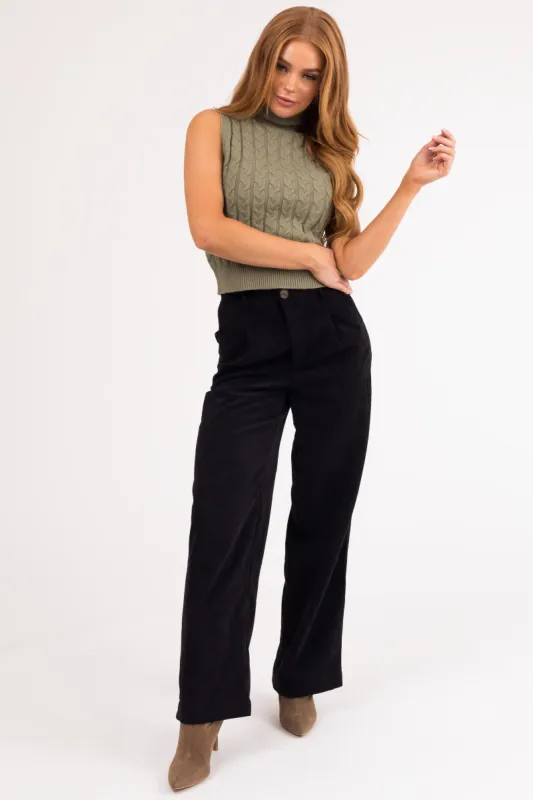 Black Corduroy Trouser Straight Leg Pants sold by Lime Lush