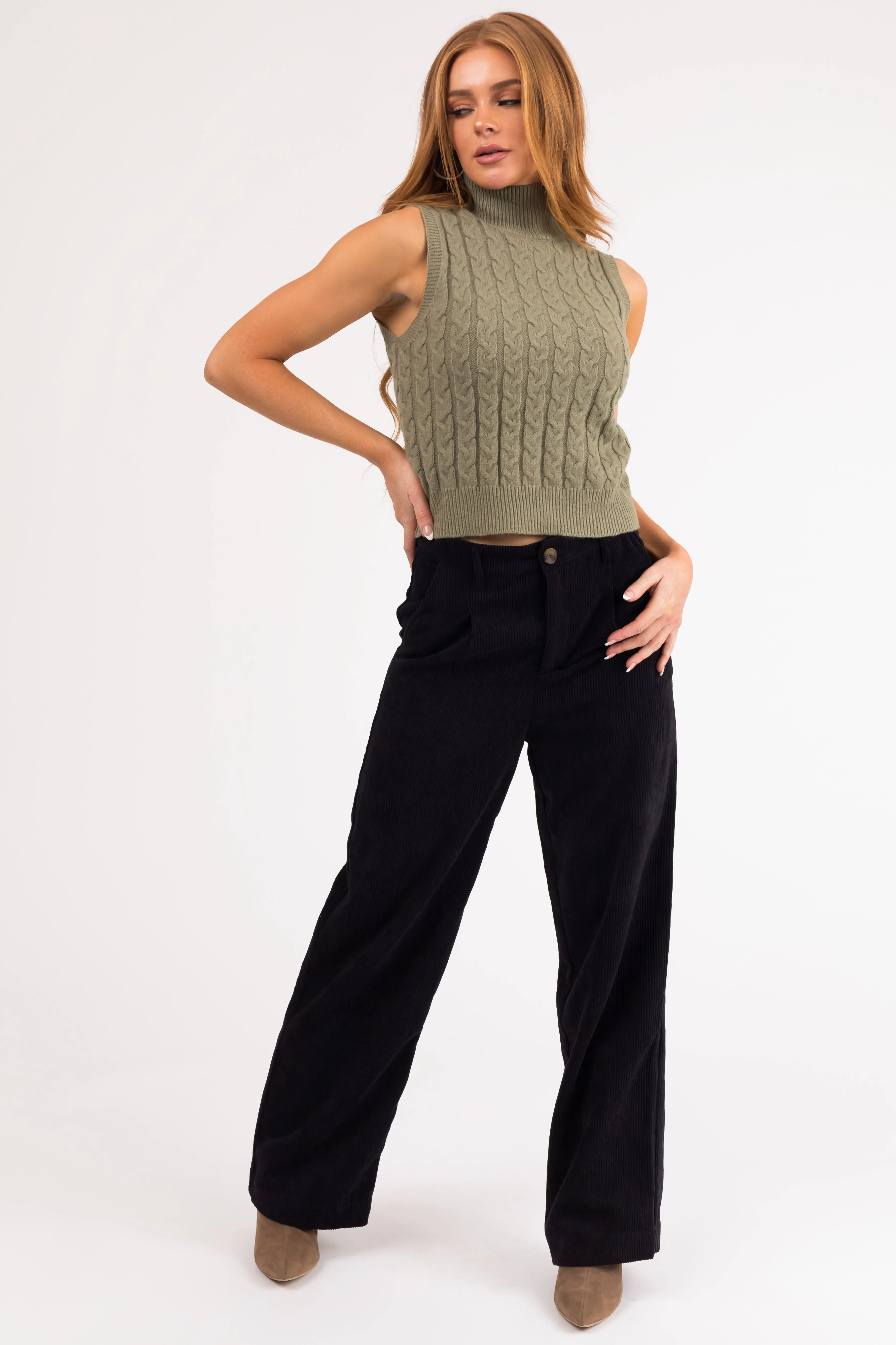 Black Corduroy Trouser Straight Leg Pants sold by Lime Lush product image thumbnail 5