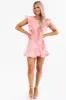 Flying Tomato Coral Acid Wash Ruffle Denim Romper sold by Lime Lush