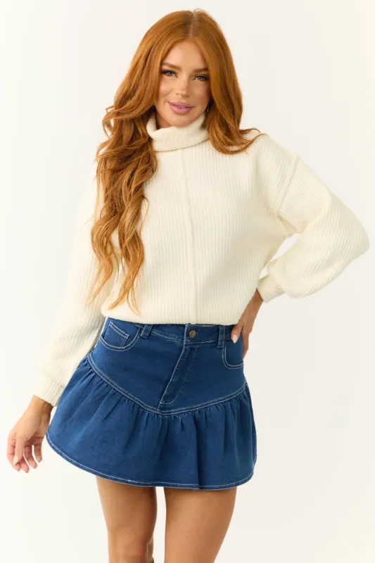 Ivory Turtleneck Bubble Sleeve Sweater sold by Lime Lush