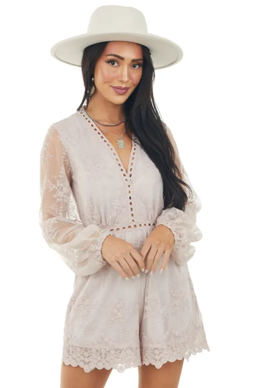 Light Mauve Lace Romper with Long Sleeves sold by Lime Lush