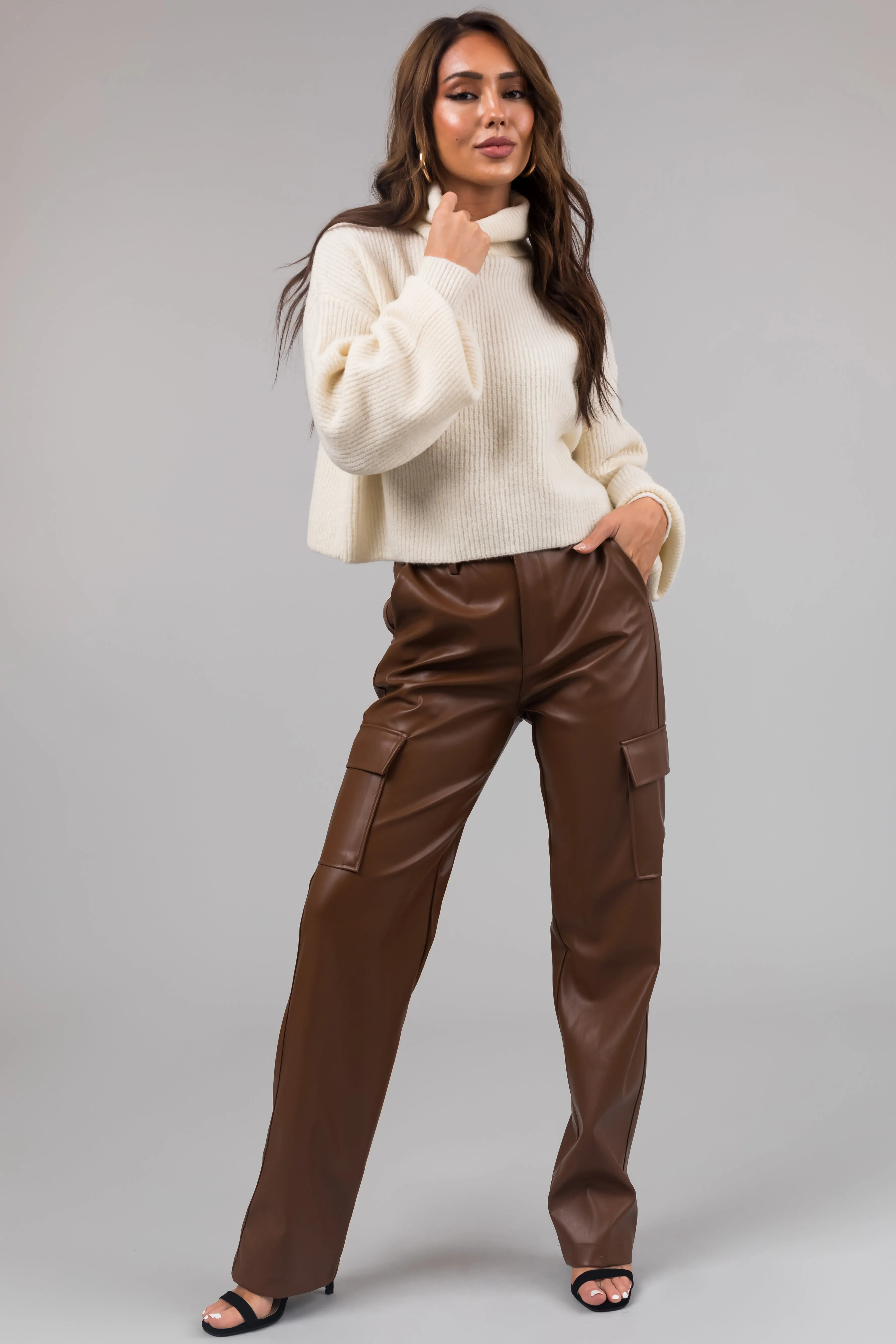 Cream Turtleneck Cropped Bubble Sleeve Sweater sold by Lime Lush product image thumbnail 4