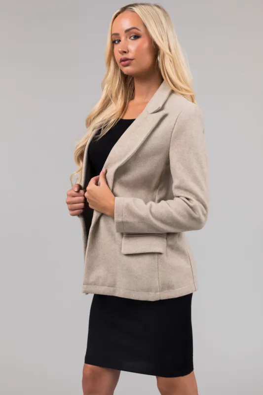 Oatmeal Open Front Collared Long Sleeve Blazer sold by Lime Lush