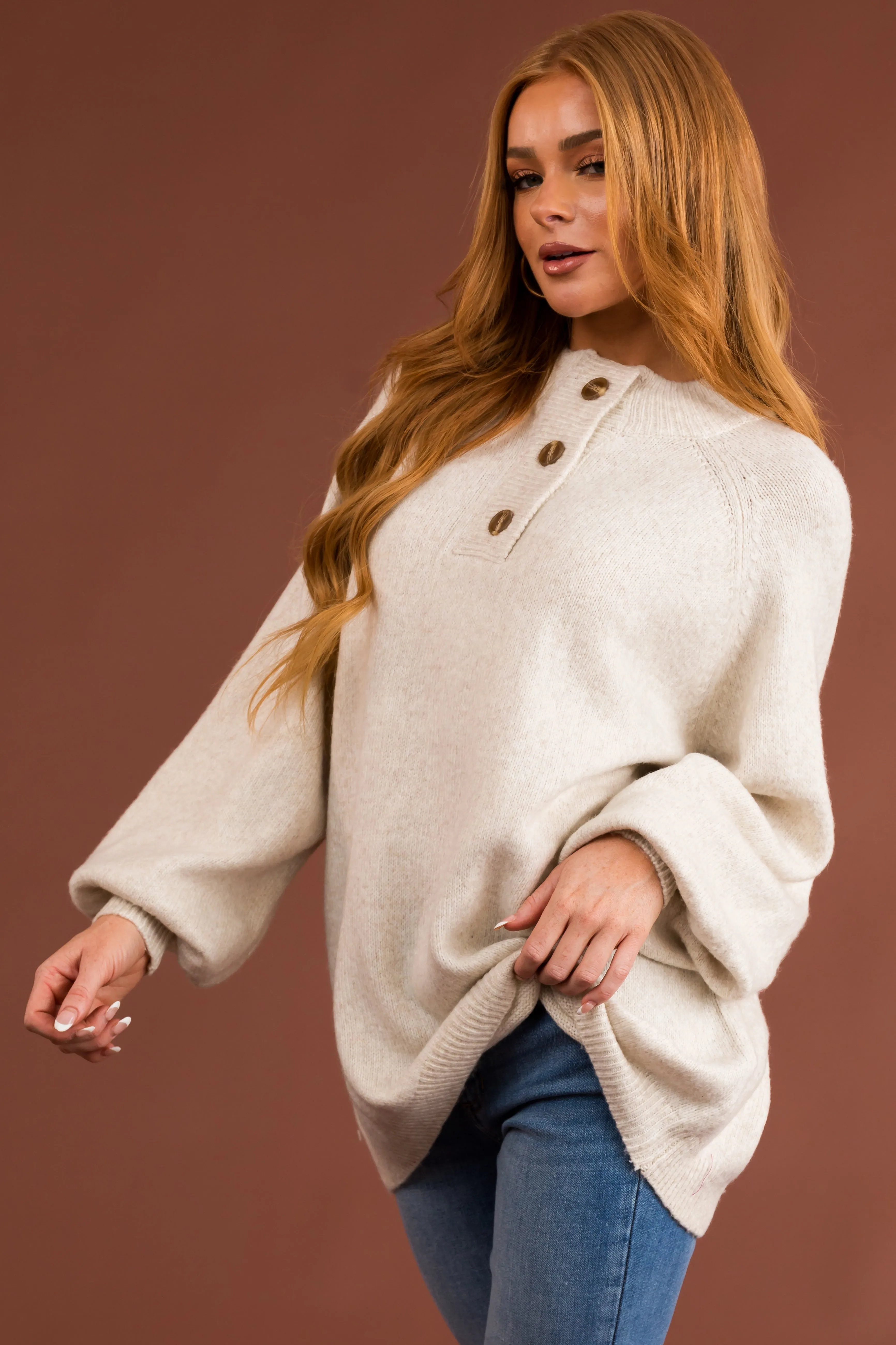 Vanilla Half Button Up Long Sleeve Sweater sold by Lime Lush product image thumbnail 4