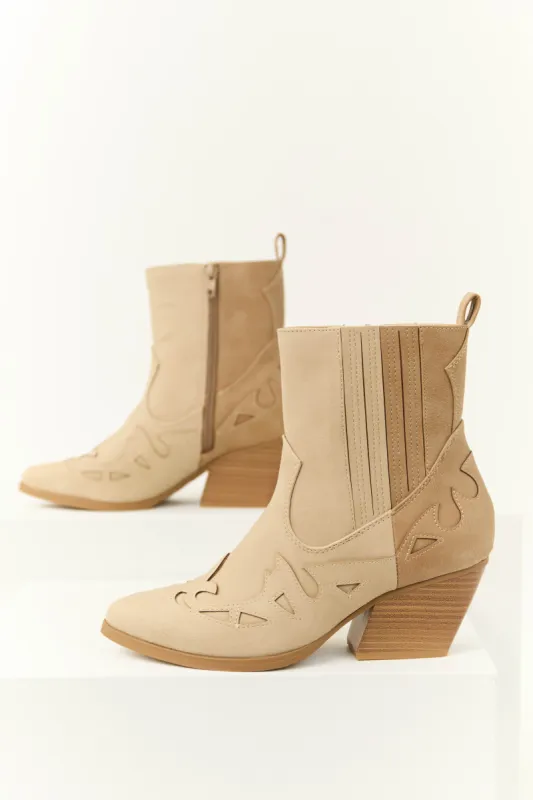 Almond and Latte Colorblock Ankle Boots sold by Lime Lush