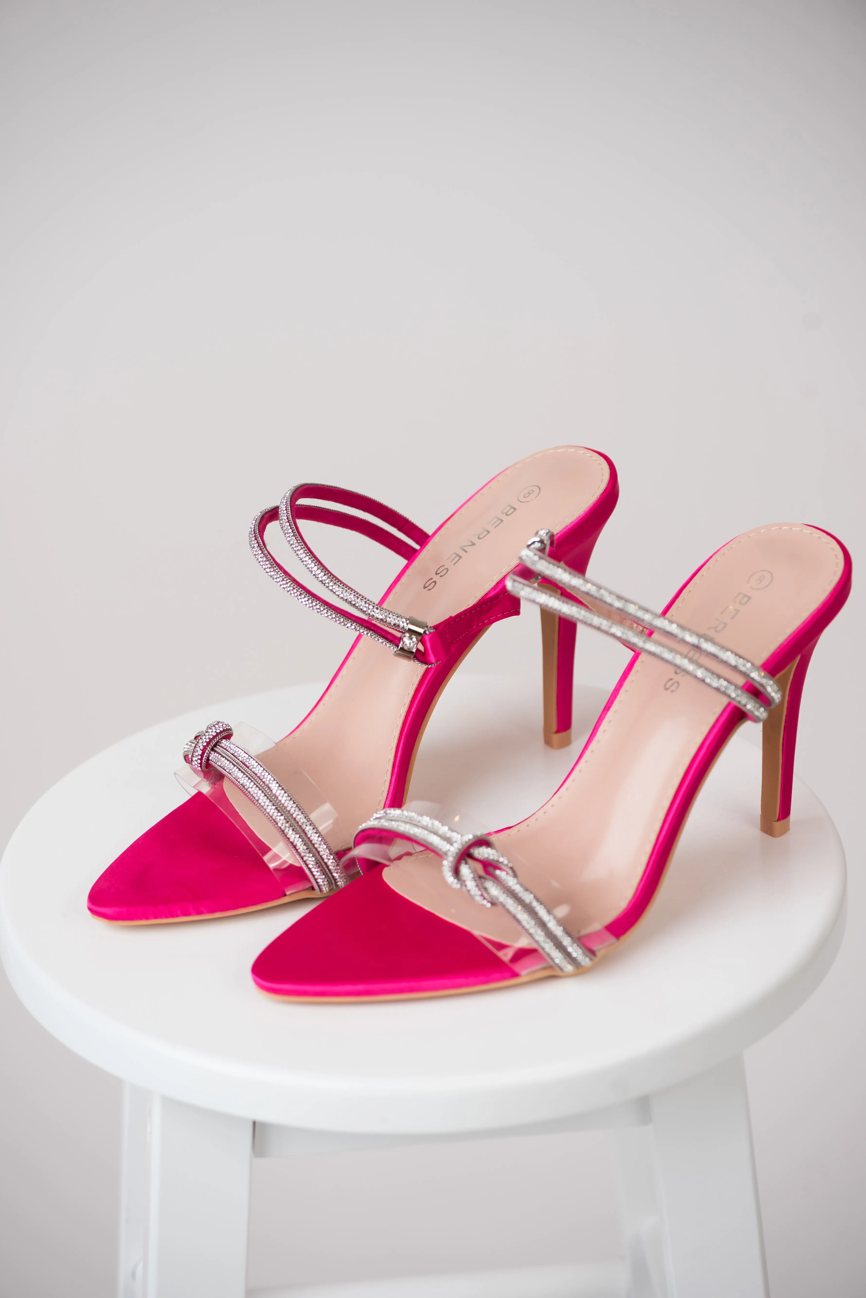 Magenta Satin Rhinestone Strap Pointed Heels sold by Lime Lush product image thumbnail 5