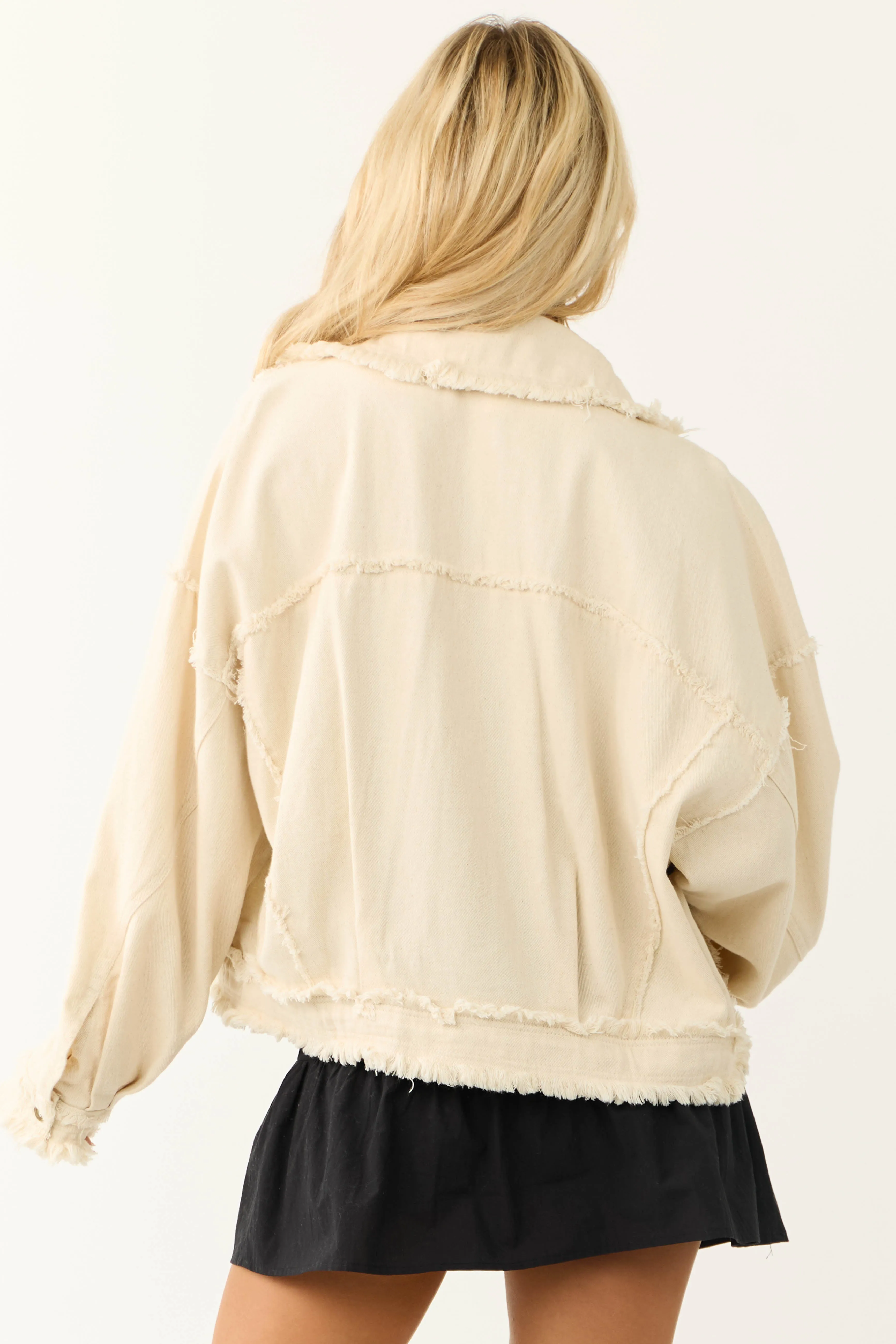 Cream Denim Frayed Button Down Collared Jacket sold by Lime Lush product image thumbnail 5