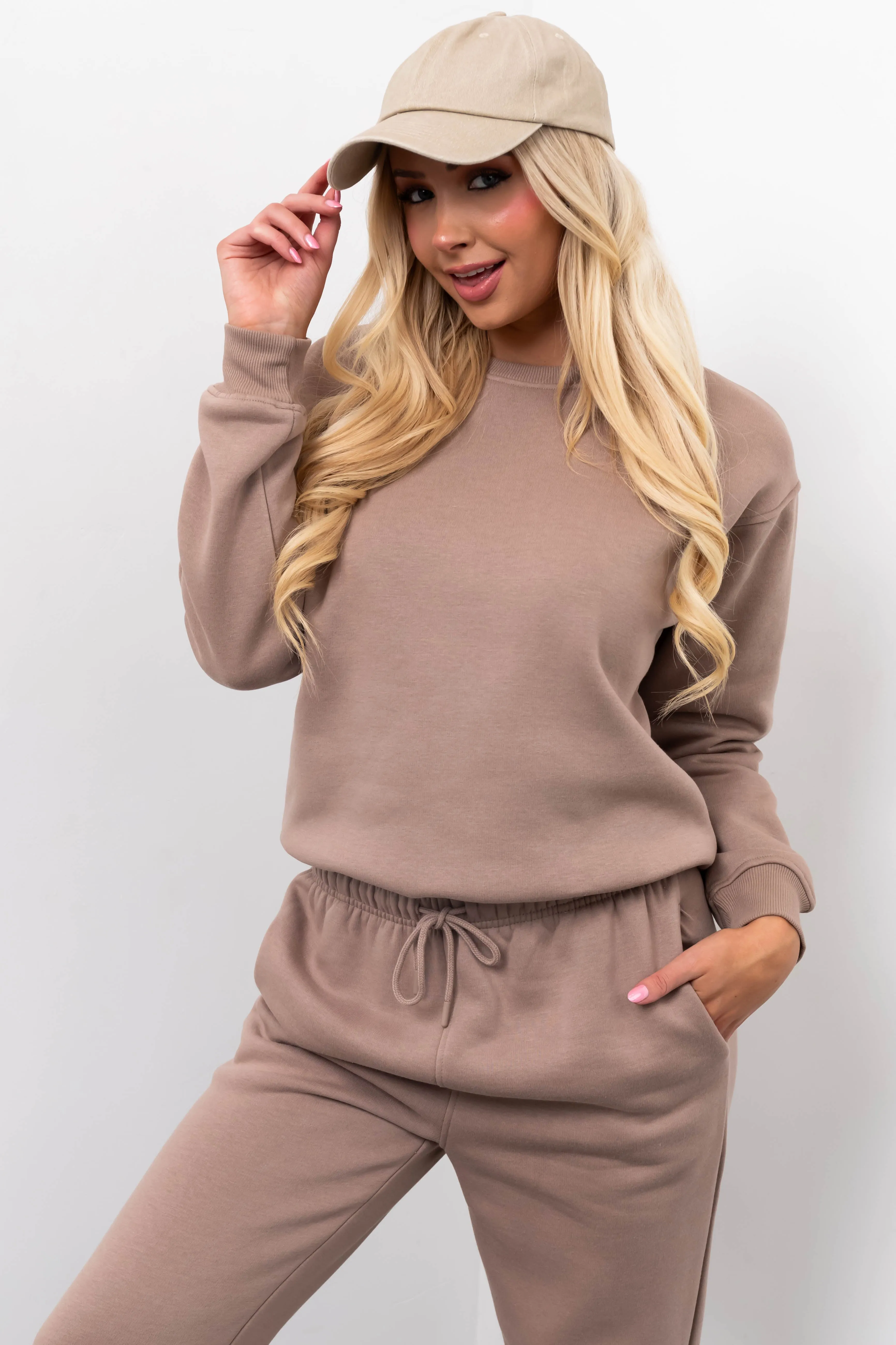 Coffee Cotton Fleece Crew Neck Sweatshirt sold by Lime Lush product image thumbnail 2