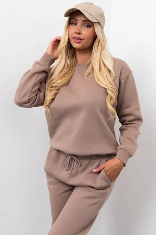 Coffee Cotton Fleece Crew Neck Sweatshirt sold by Lime Lush