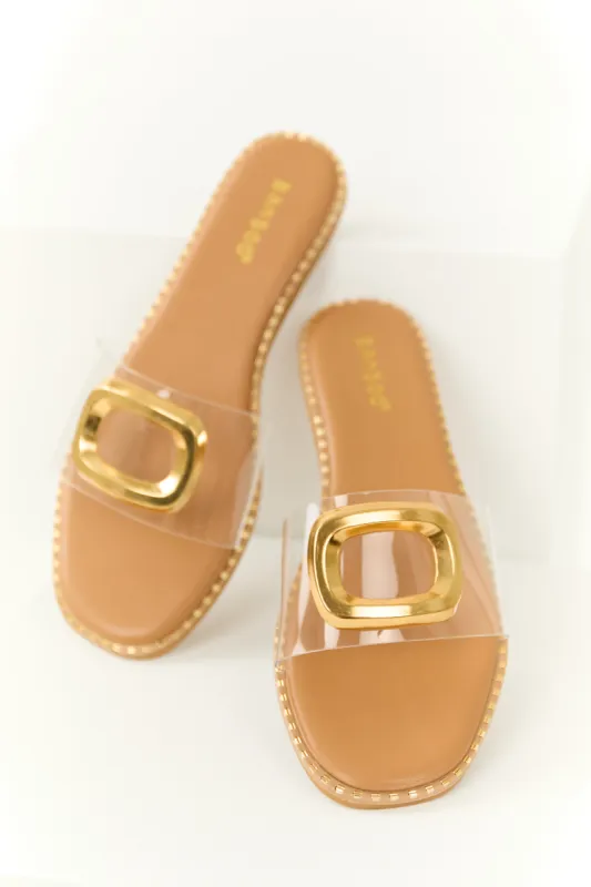 Sepia Gold Detail Open Toed Slip On Sandals sold by Lime Lush