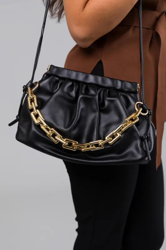 Black Leather Crossbody Hinge Frame Clutch Bag sold by Lime Lush