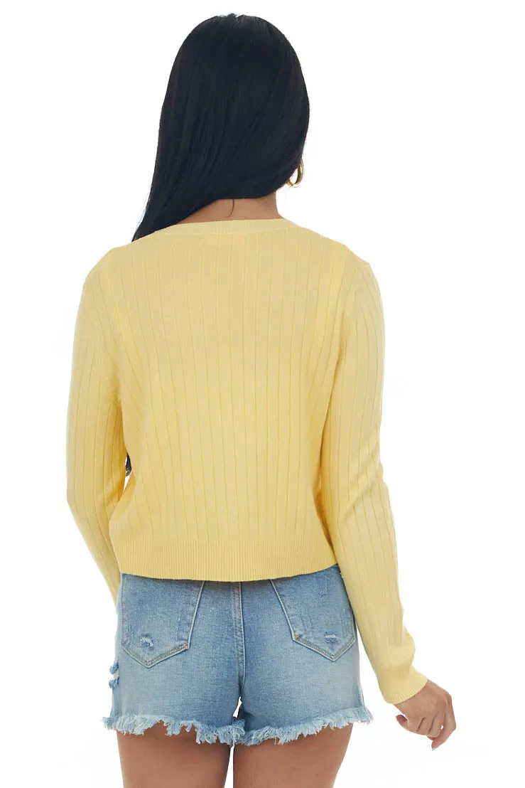 Vintage Yellow Ribbed Button Up Cardigan sold by Lime Lush product image thumbnail 5
