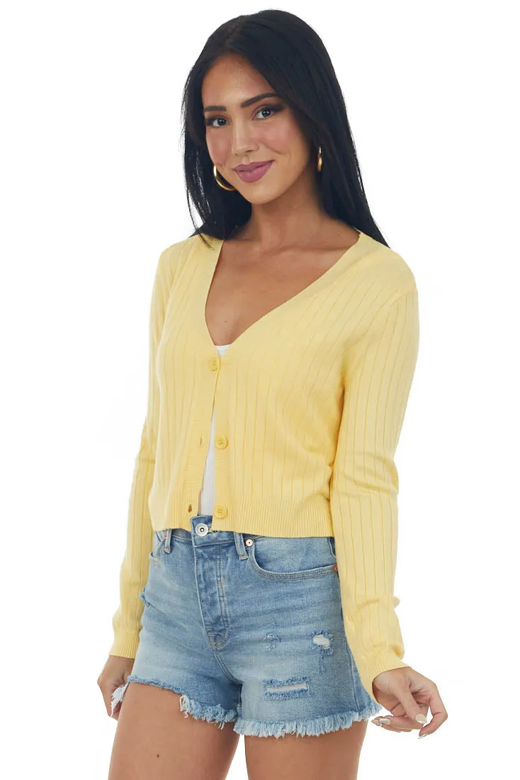 Vintage Yellow Ribbed Button Up Cardigan sold by Lime Lush product image thumbnail 4