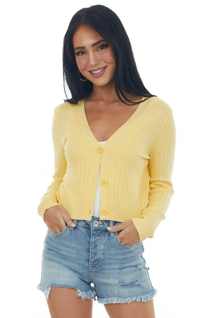 Vintage Yellow Ribbed Button Up Cardigan sold by Lime Lush
