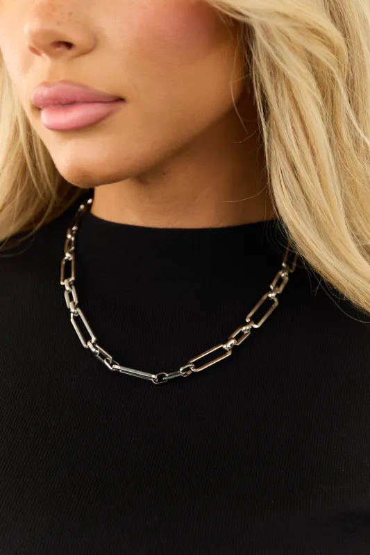 Silver Rectangle Chain Link Necklace sold by Lime Lush