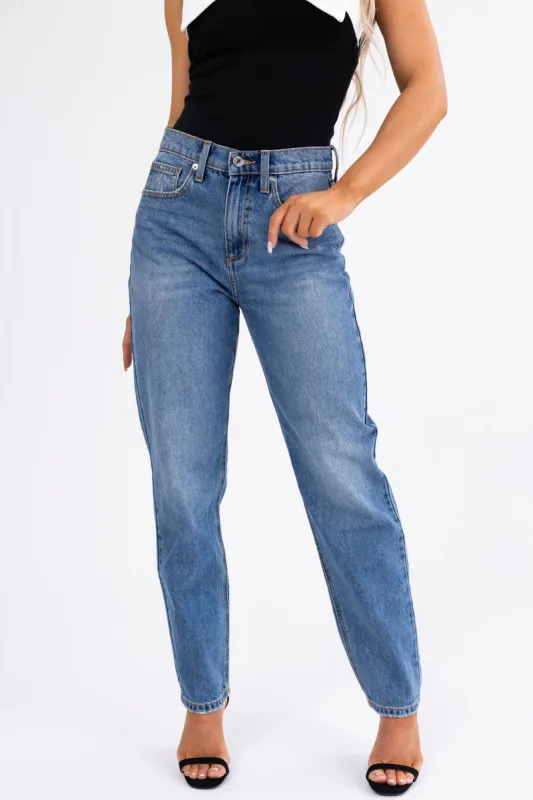 Sneak Peek Medium Wash Wide Leg Boyfriend Jeans sold by Lime Lush