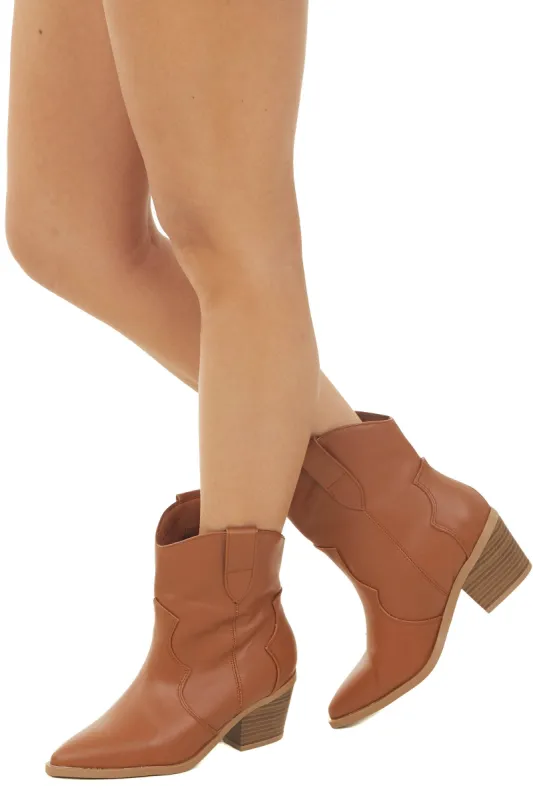 Caramel Pleather Pointed Toe Western Booties sold by Lime Lush