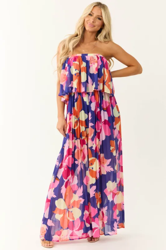 Flying Tomato Indigo Floral Print Strapless Jumpsuit sold by Lime Lush