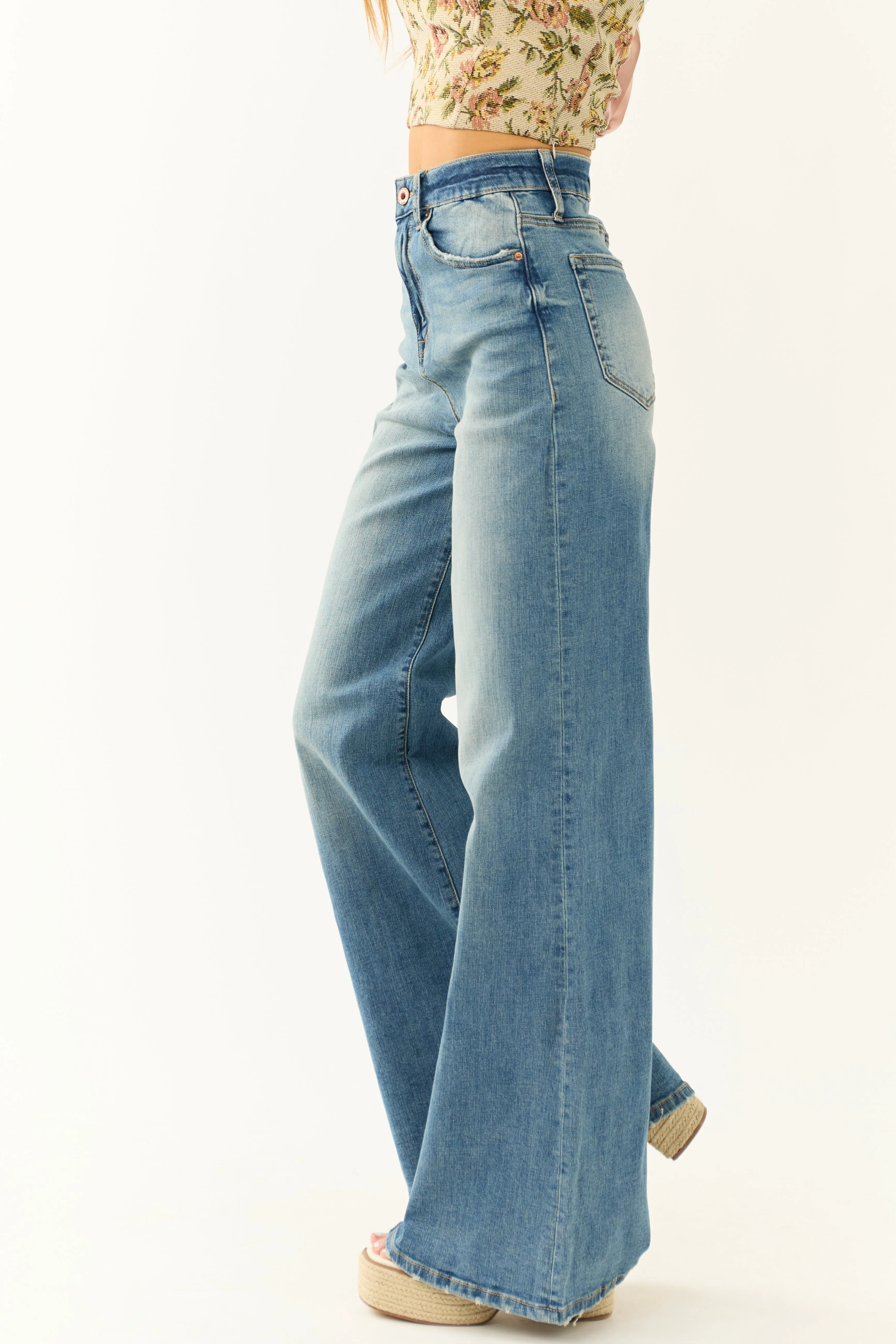 Special A Medium Wash High Rise Super Wide Leg Jeans sold by Lime Lush product image thumbnail 4