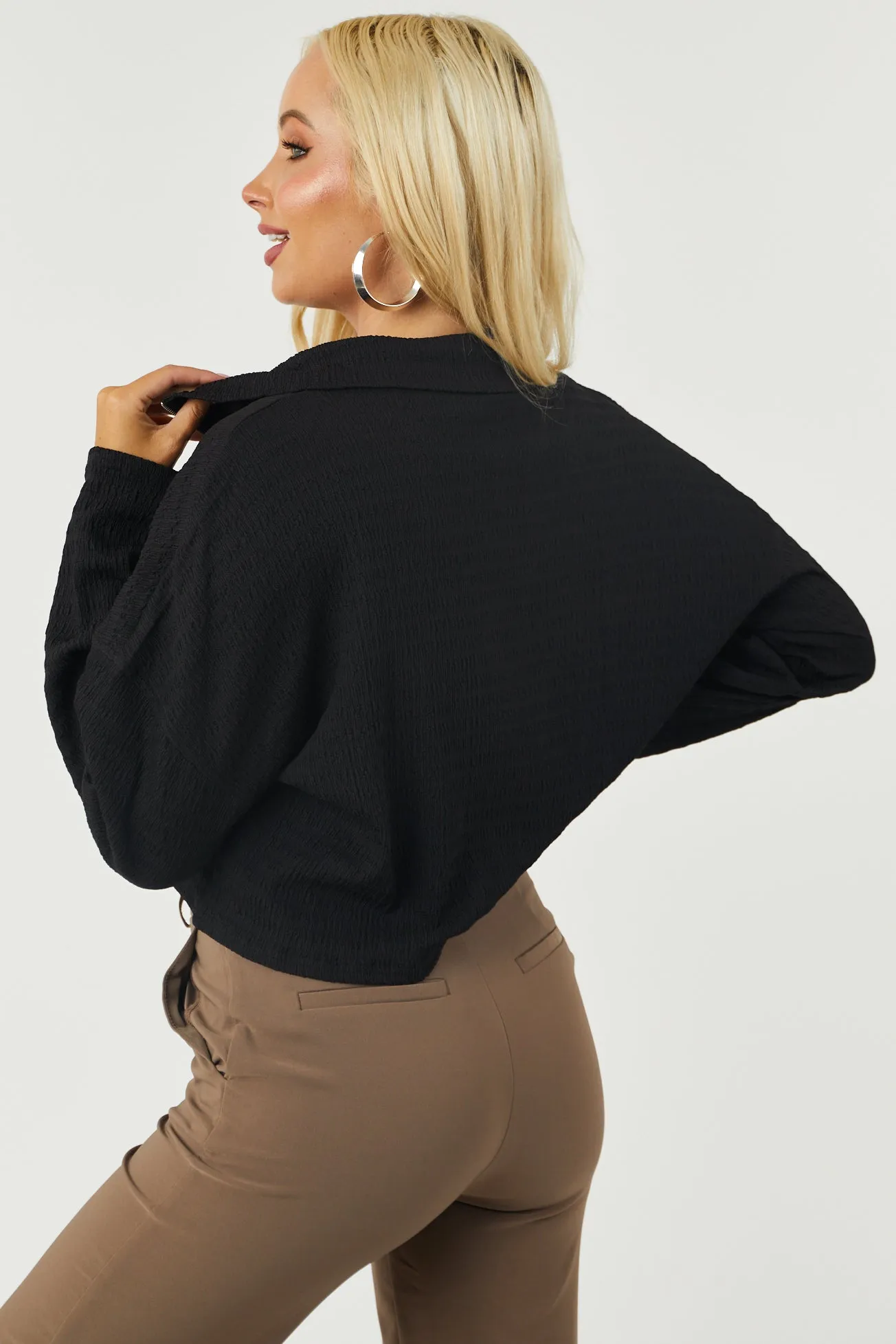 Charcoal Textured Half Zip Up Collared Top sold by Lime Lush product image thumbnail 4