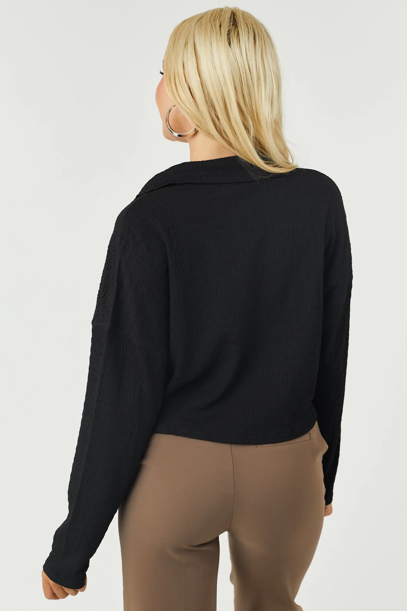 Charcoal Textured Half Zip Up Collared Top sold by Lime Lush product image thumbnail 5