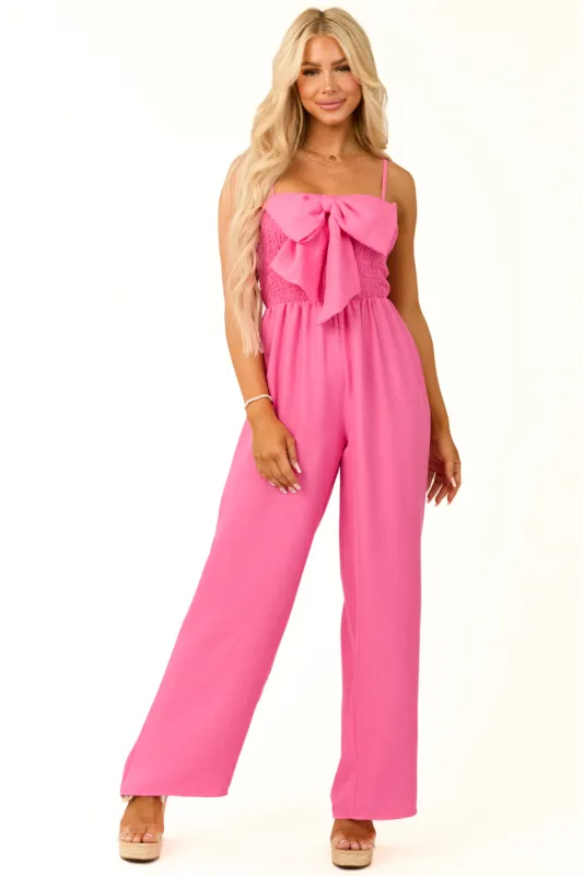 Bubblegum Bow Front Smocked Jumpsuit sold by Lime Lush