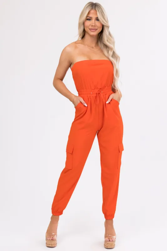 Tomato Cargo Style Strapless Jumpsuit sold by Lime Lush