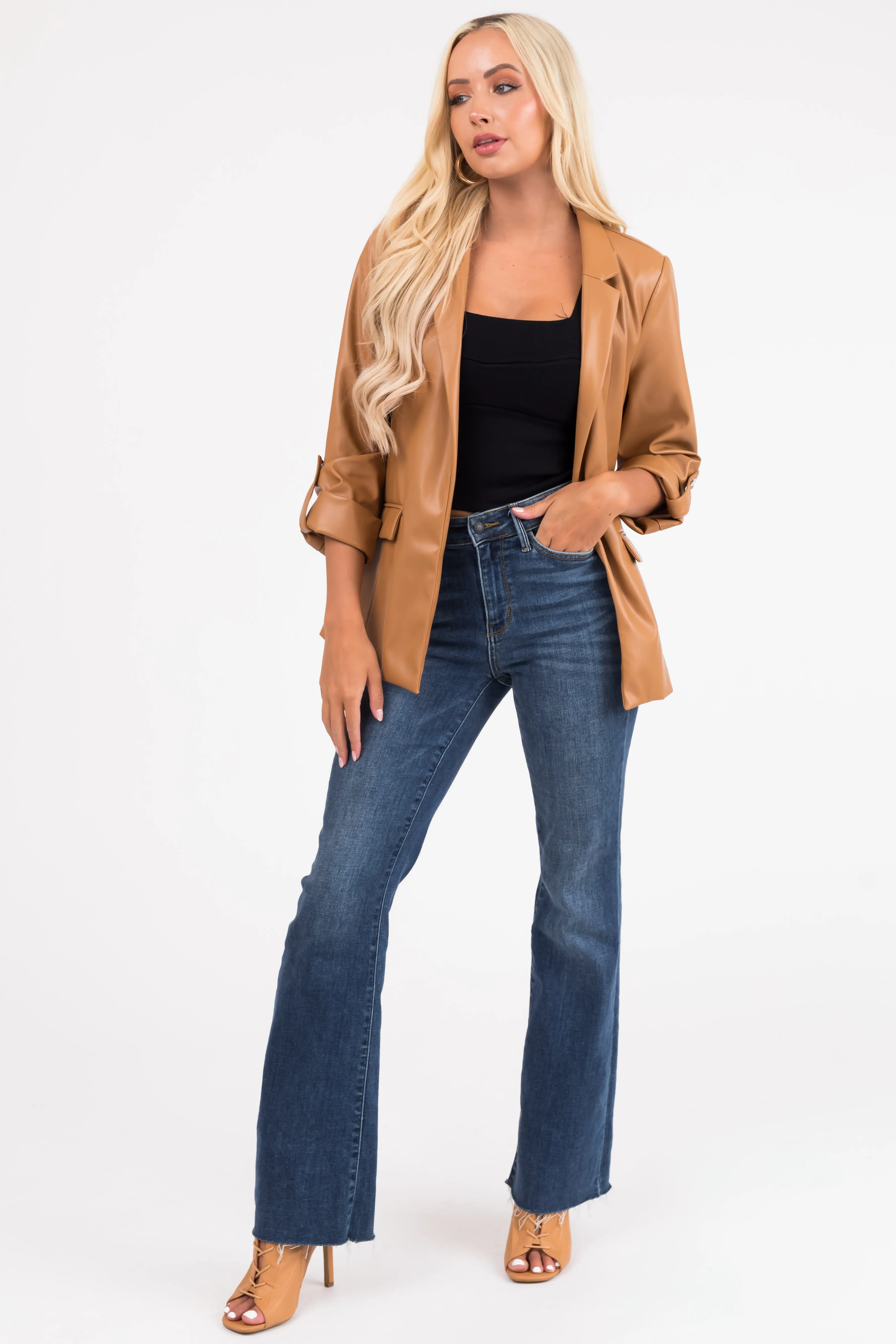 Brown Sugar Roll Up Sleeve Collared Blazer sold by Lime Lush product image thumbnail 3