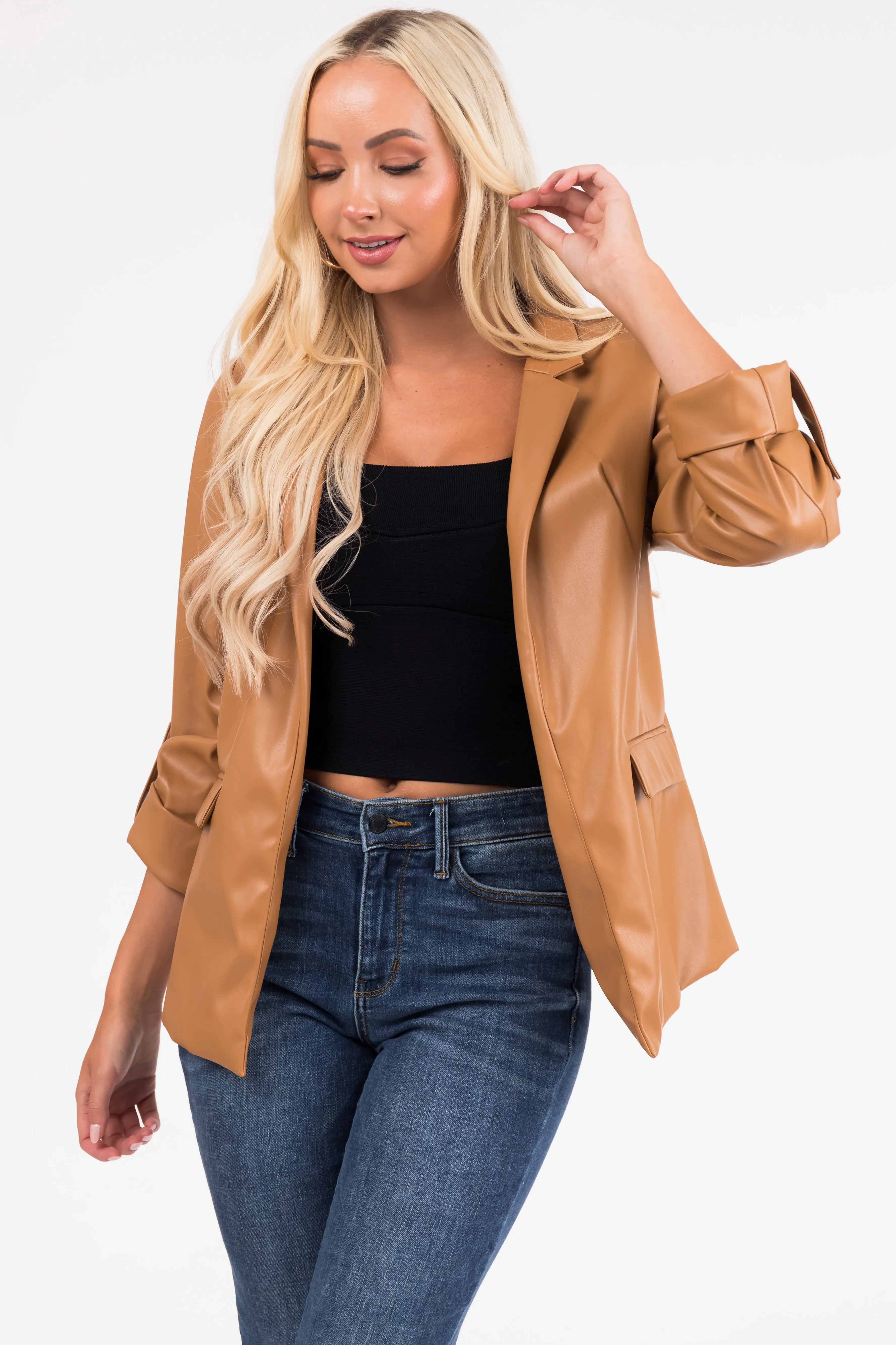 Brown Sugar Roll Up Sleeve Collared Blazer sold by Lime Lush product image thumbnail 2