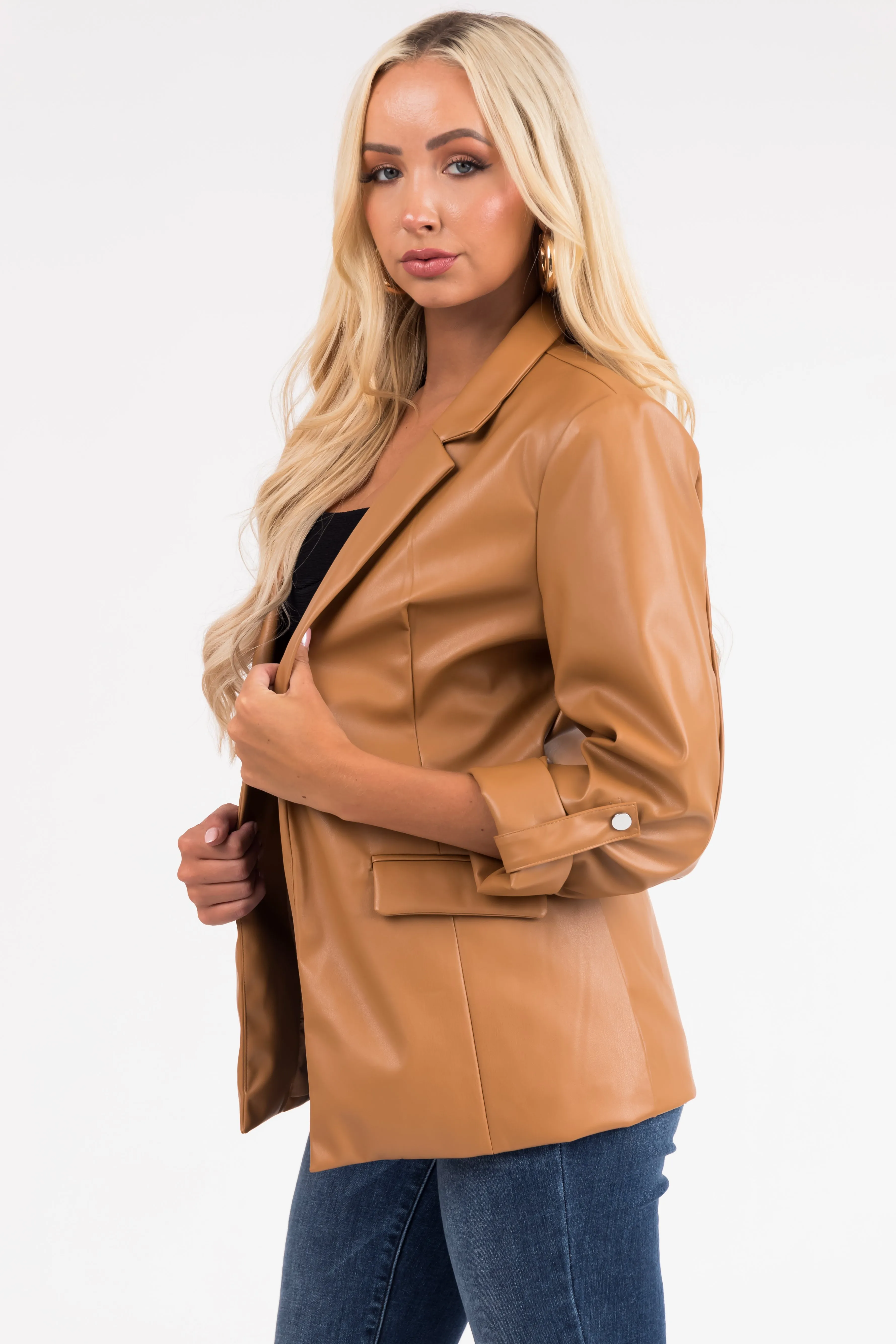 Brown Sugar Roll Up Sleeve Collared Blazer sold by Lime Lush product image thumbnail 4