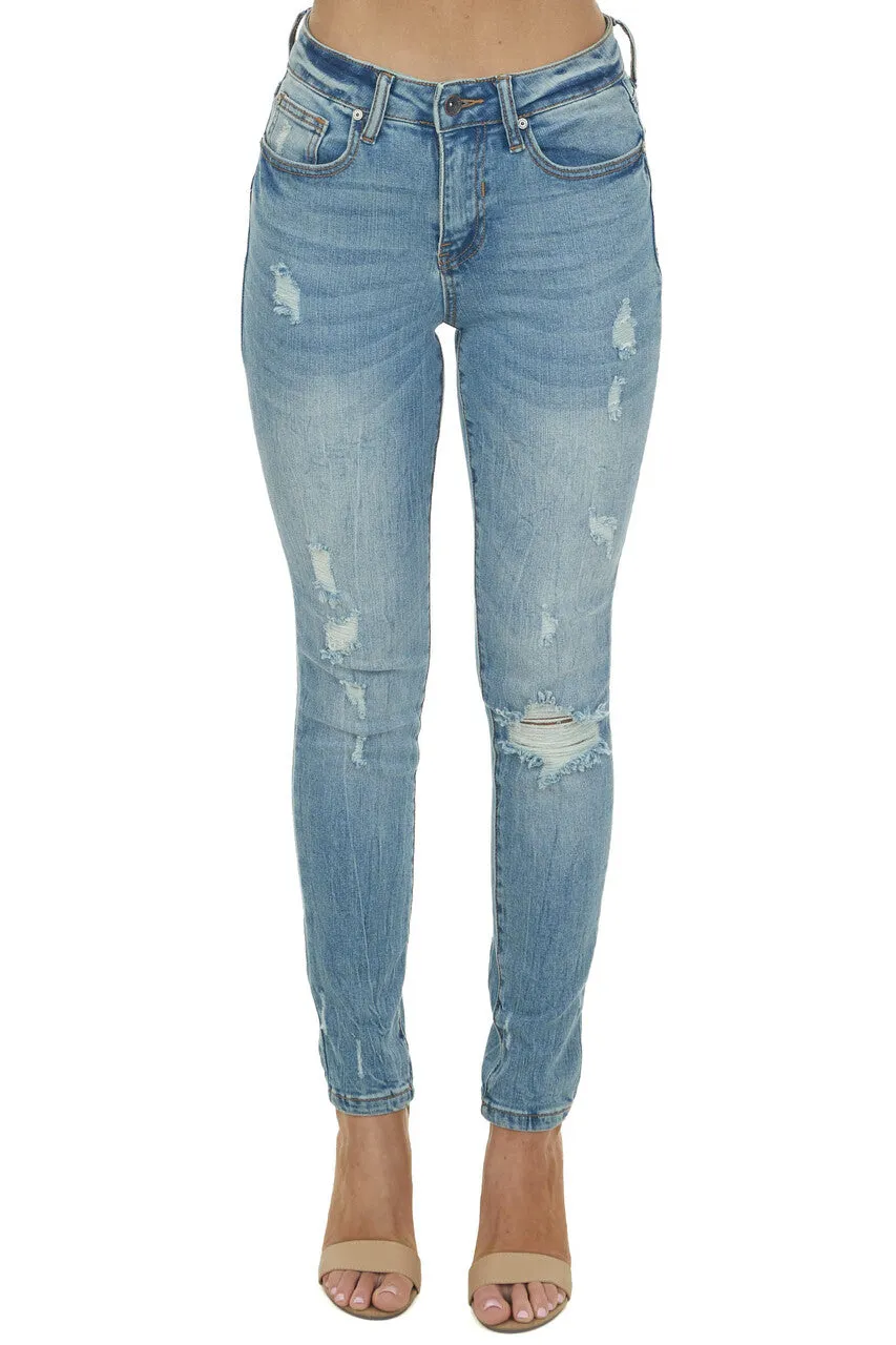 Special A Medium Wash Distressed High Rise Skinny Jeans sold by Lime Lush