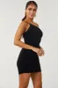 Black One Shoulder Ruched Bodycon Mini Dress sold by Lime Lush