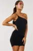 Black One Shoulder Ruched Bodycon Mini Dress sold by Lime Lush