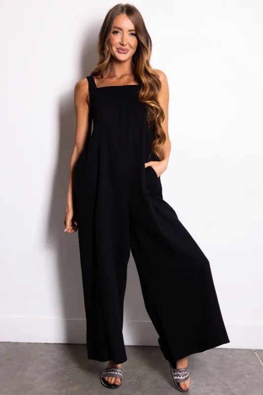 Black Sleeveless Wide Leg Jumpsuit sold by Lime Lush