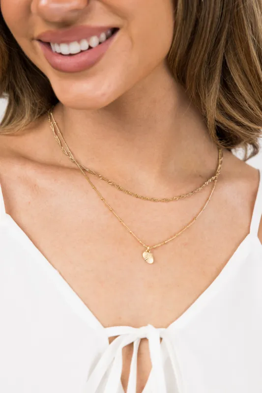 Gold Dainty Layered Chain Shell Charm Necklace sold by Lime Lush