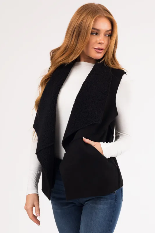 Black Suede Vest with Fleece Lining sold by Lime Lush