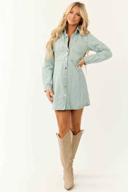 Vintage Wash Long Sleeve Button Down Denim Dress sold by Lime Lush