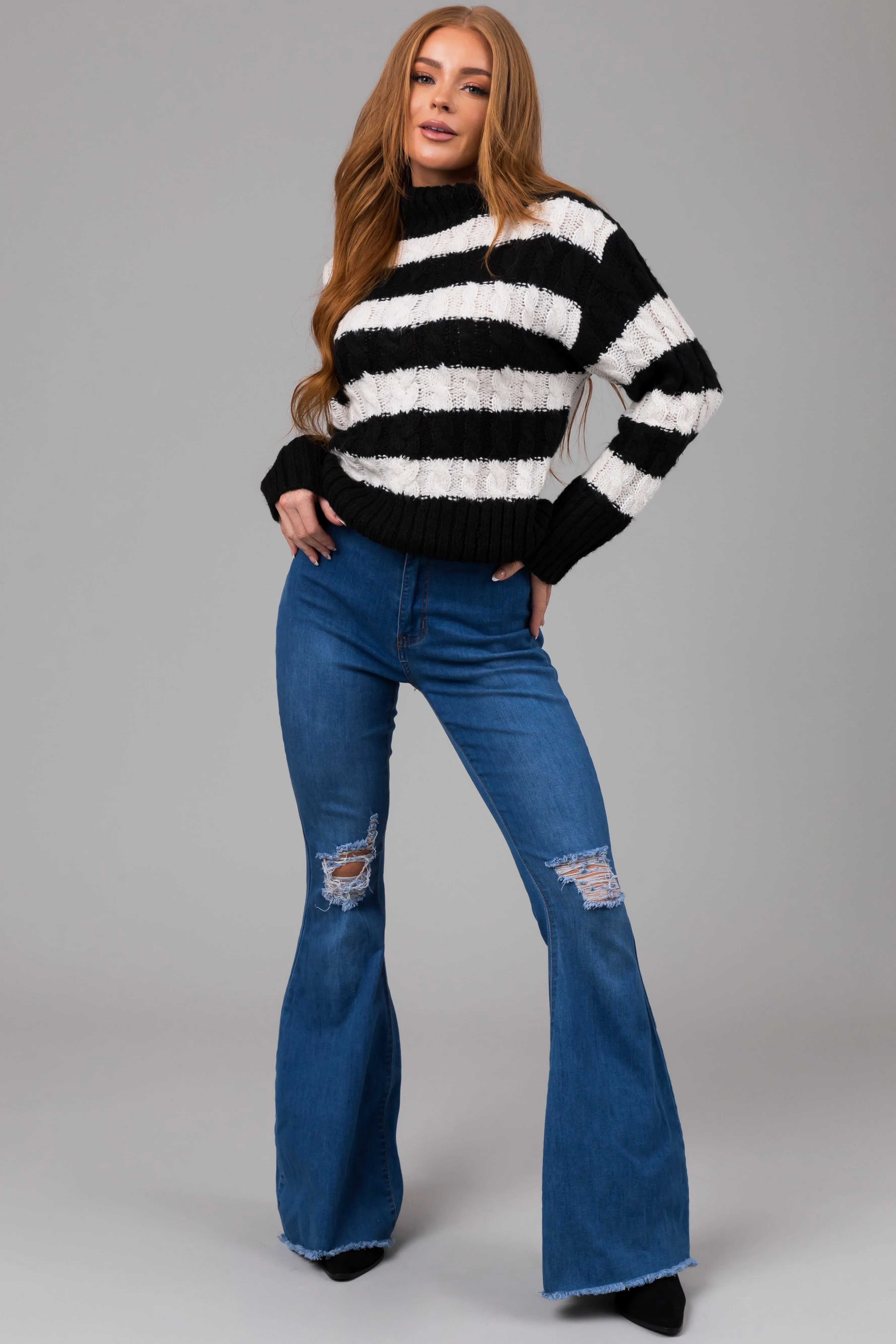 Denim Zone Hazel Dark Wash High Rise Flare Jeans sold by Lime Lush