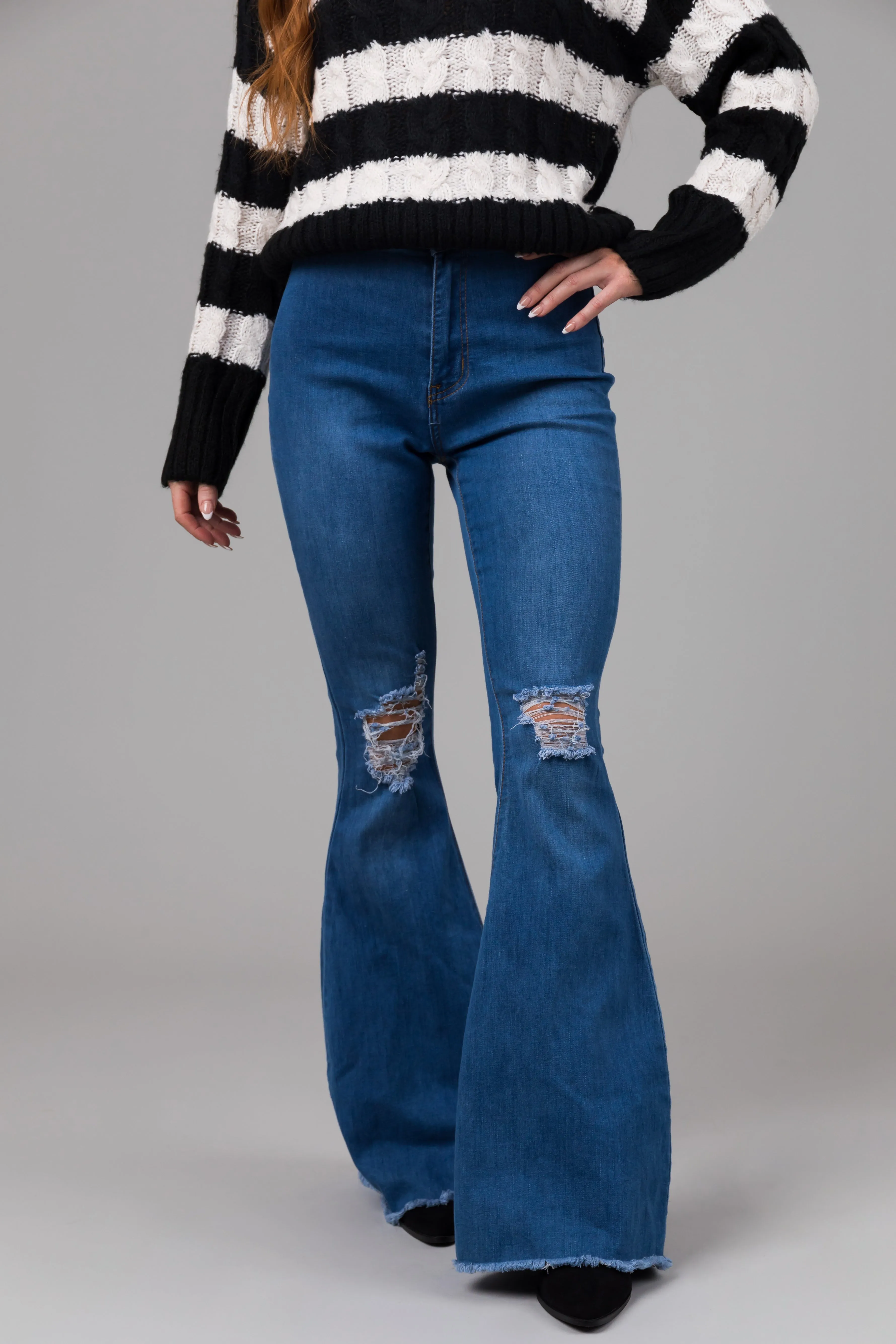 Denim Zone Hazel Dark Wash High Rise Flare Jeans sold by Lime Lush product image thumbnail 2