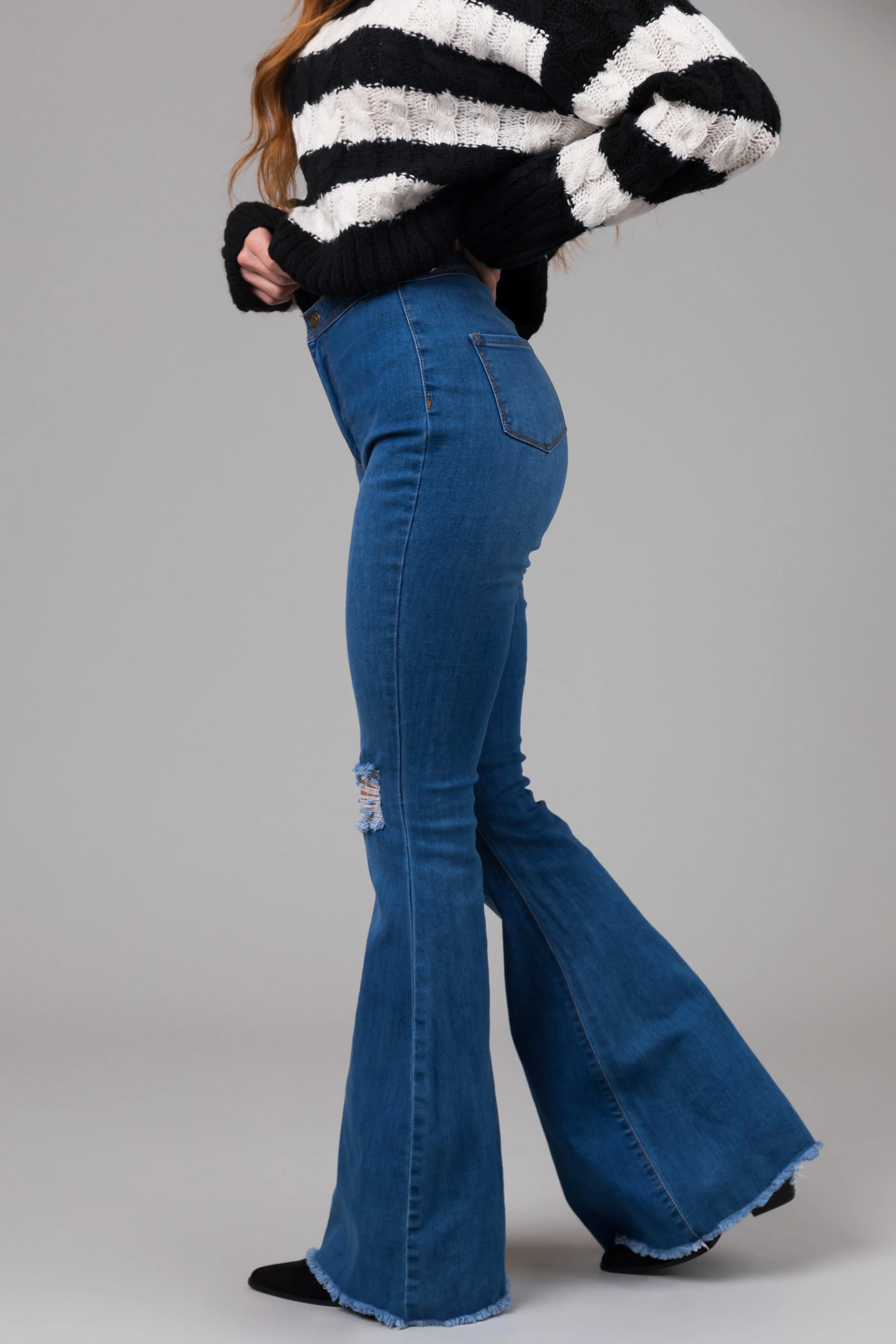 Denim Zone Hazel Dark Wash High Rise Flare Jeans sold by Lime Lush product image thumbnail 3