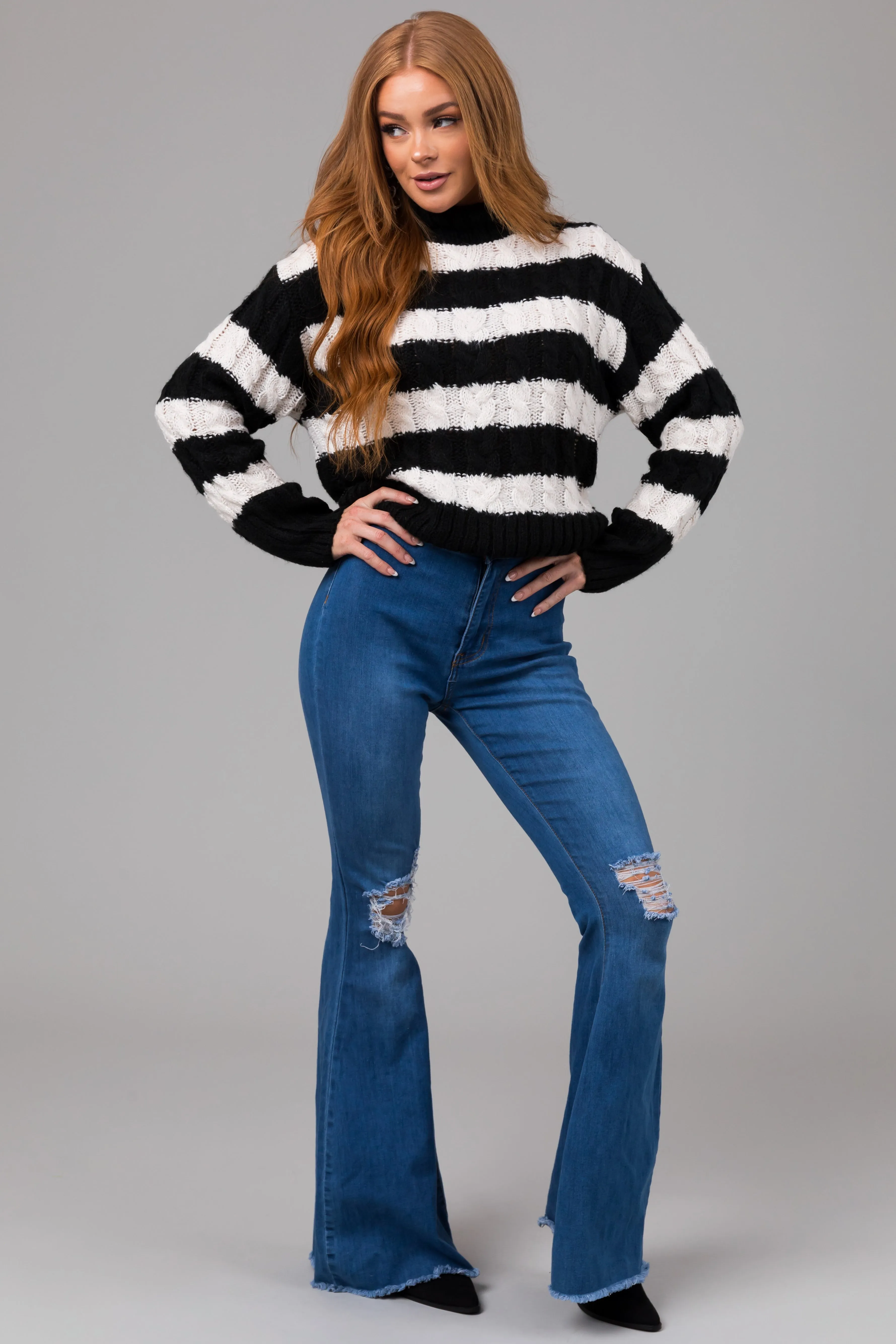 Denim Zone Hazel Dark Wash High Rise Flare Jeans sold by Lime Lush product image thumbnail 5