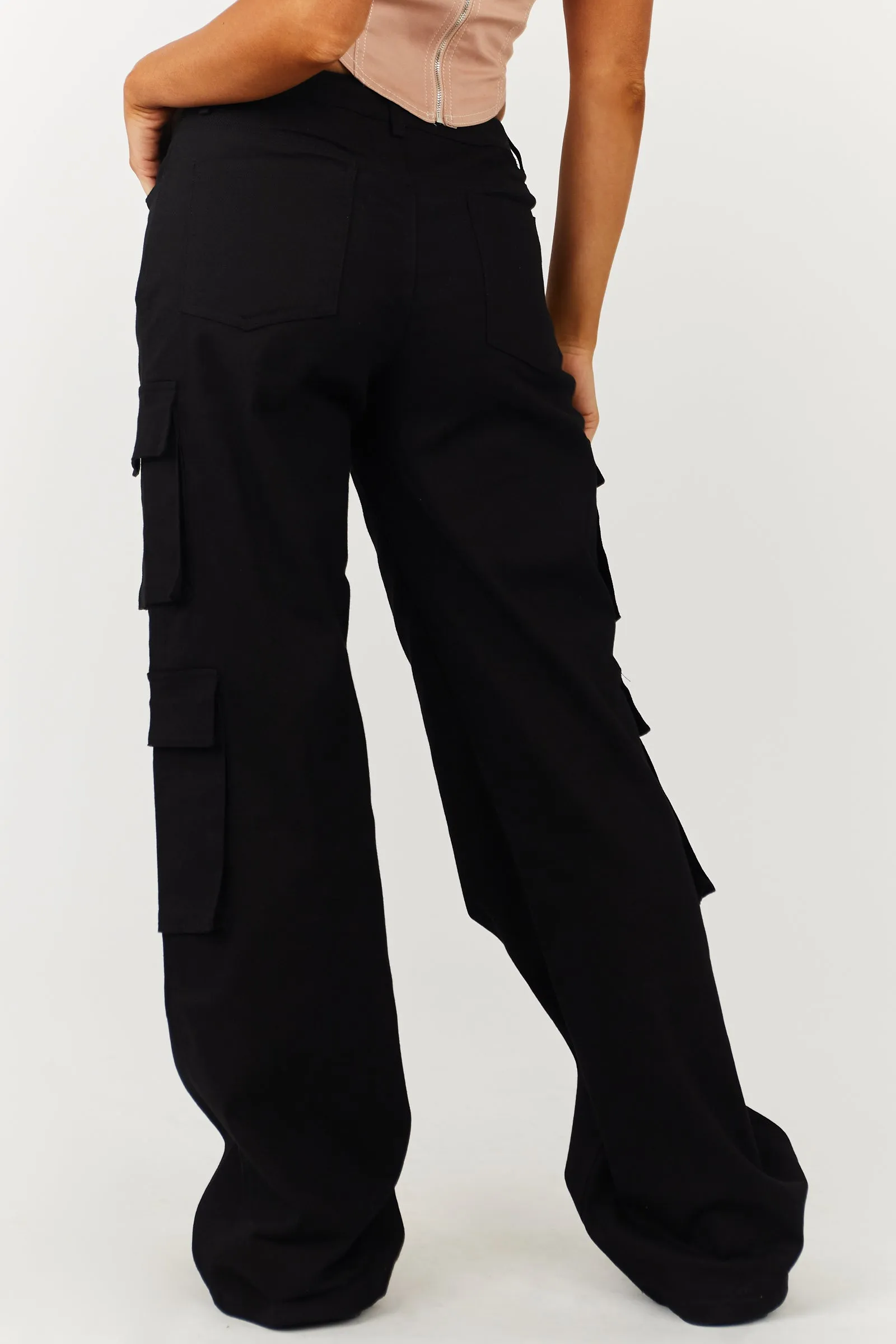 Klesis Black Wide Leg Denim Cargo Pants sold by Lime Lush product image thumbnail 4